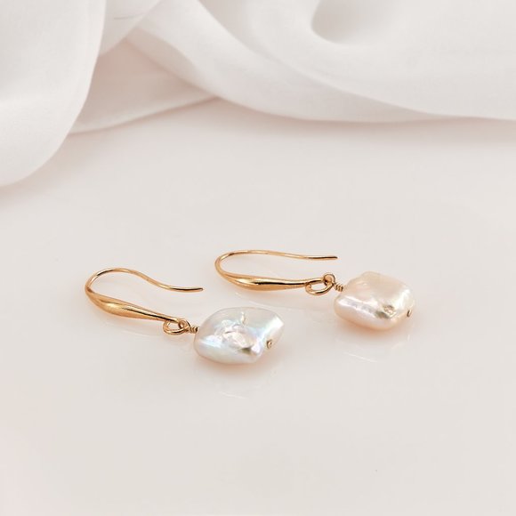 Baroque Pearl Drop Earrings, 14K Gold Filled Dainty French Hooks - Picture 6 of 10